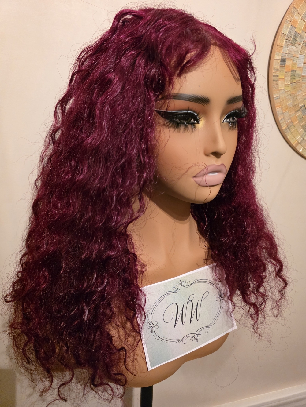 Bold Dark Red Human Hair Deep Wave Lace Wig
